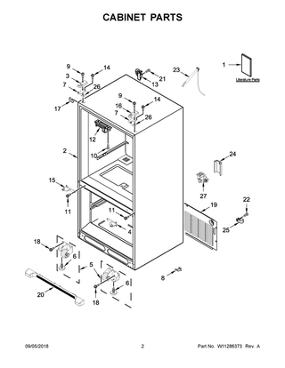 Cabinet Parts Diagram and Parts List for WRFA32SMHZ01  Whirlpool Refrigerator