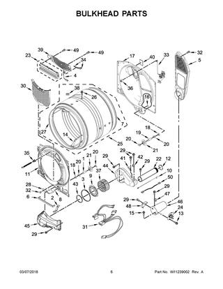 Bulkhead Parts Diagram and Parts List for WGD90HEFC1  Whirlpool Dryer