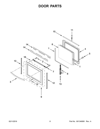Door Parts Diagram and Parts List for YWFE975H0HV1  Whirlpool Range