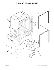 Tub And Frame Parts Diagram and Parts List for KDFE204EBL3  KitchenAid Dishwasher