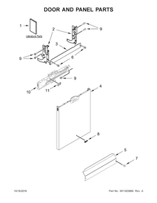 Door And Panel Parts Diagram and Parts List for WDF760SADB3  Whirlpool Dishwasher
