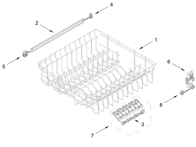 Upper Rack And Track Parts Diagram and Parts List for MDB4949SKB4  Whirlpool Dishwasher