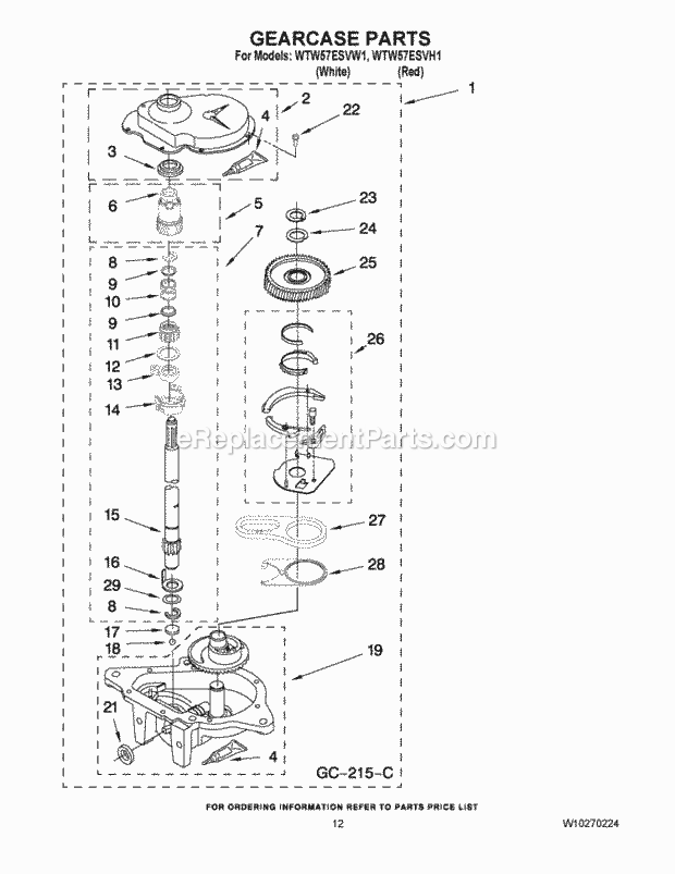 GEARCASE PARTS Diagram and Parts List for WTW57ESVW1  Whirlpool Washer