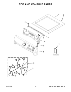 02 - Top And Console Parts Diagram and Parts List for MED7020RW0  Whirlpool Dryer