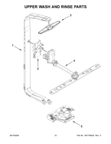 Upper Wash And Rinse Parts Diagram and Parts List for WDT550SAPW0  Whirlpool Dishwasher
