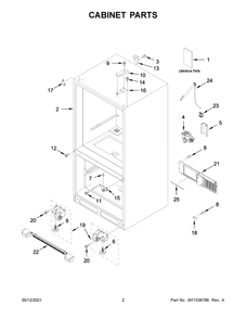 Cabinet Parts Diagram and Parts List for MBF1958FEZ06  Whirlpool Refrigerator