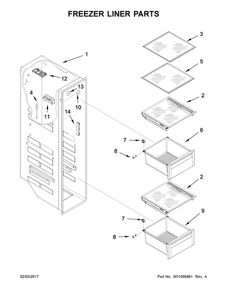 Freezer Liner Parts Diagram and Parts List for WRS970CIDM01  Whirlpool Refrigerator