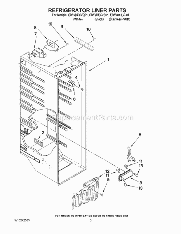 REFRIGERATOR LINER PARTS Diagram and Parts List for ED5VHEXVB01  Whirlpool Refrigerator