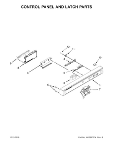 Control Panel And Latch Parts Diagram and Parts List for WDF520PADM7  Whirlpool Dishwasher