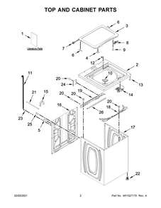 Top And Cabinet Parts Diagram and Parts List for 4GWTW1955LW0  Whirlpool Washer