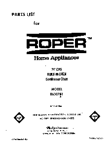Front Cover Diagram and Parts List for B6307B1  Roper Range