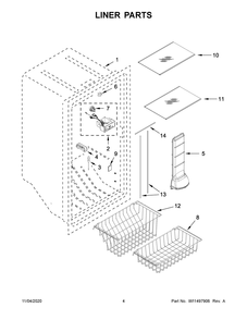 Liner Parts Diagram and Parts List for WSZ57L18DM04  Whirlpool Refrigerator
