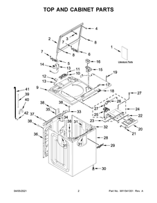 Top And Cabinet Parts Diagram and Parts List for WTW5100HW2  Whirlpool Washer
