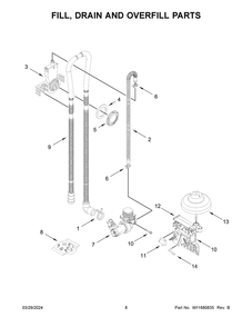 Fill, Drain And Overfill Parts Diagram and Parts List for WDP540HAMZ4  Whirlpool Dishwasher