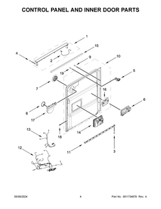 Control Panel And Inner Door Parts Diagram and Parts List for KDTE104KPS3  KitchenAid Dishwasher