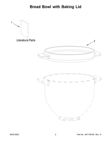 Bread Bowl With Baking Lid Diagram and Parts List for KSM2CB5BGS  KitchenAid Mixer