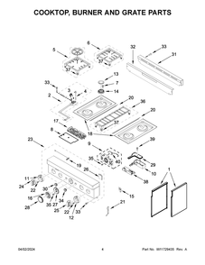 Cooktop, Burner And Grate Parts Diagram and Parts List for KFGC500JBK07  KitchenAid Range
