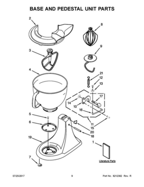 05 - Base And Pedestal Unit Parts Diagram and Parts List for 5KSM150PSBFG4  KitchenAid Mixer