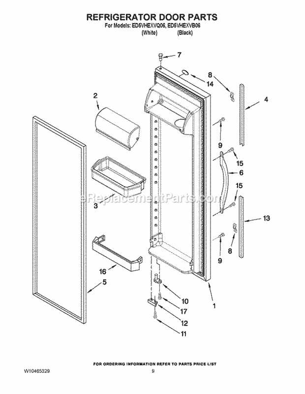 Refrigerator Door Parts Diagram and Parts List for ED5VHEXVB06  Whirlpool Refrigerator