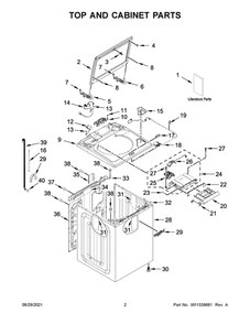 Top And Cabinet Parts Diagram and Parts List for 11031312022  Kenmore Washer