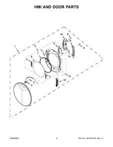 Hmi And Door Parts Diagram and Parts List for YWED9620HW2  Whirlpool Dryer