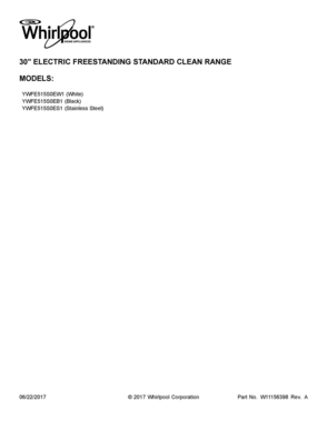 01 - COVER SHEET Diagram and Parts List for YWFE515S0EW1  Whirlpool Range
