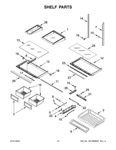 Shelf Parts Diagram and Parts List for WRF555SDHB08  Whirlpool Refrigerator