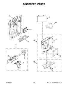 Dispenser Parts Diagram and Parts List for KBSD702MPS00  KitchenAid Refrigerator