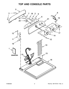 02 - Top And Console Parts Diagram and Parts List for CDEW7110RW0  Whirlpool Dryer