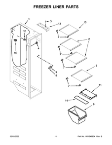 Freezer Liner Parts 1 Diagram and Parts List for WRS555SIHV06  Whirlpool Refrigerator