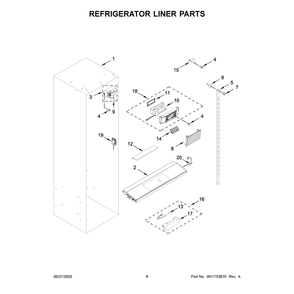 Refrigerator Liner Parts Diagram and Parts List for KBSN708MPS01  KitchenAid Refrigerator