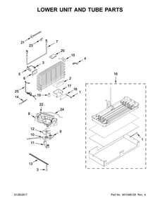 Lower Unit And Tube Parts Diagram and Parts List for KBFN406ESS01  KitchenAid Refrigerator