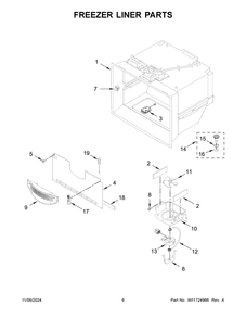 04 - Freezer Liner Parts Diagram and Parts List for KRFF577KBS03  Whirlpool Refrigerator
