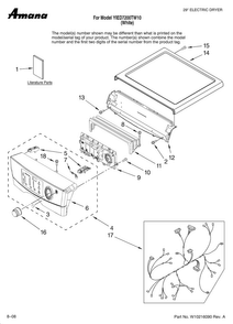 Top And Console Parts Diagram and Parts List for YIED7200TW10  Inglis Dryer