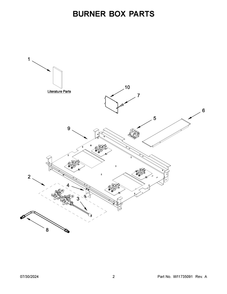 02 - Burner Box Parts Diagram and Parts List for KFGC500JYP07  Whirlpool Range