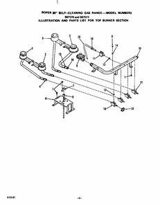 Top Burner Diagram and Parts List for S8757*0  Roper Range