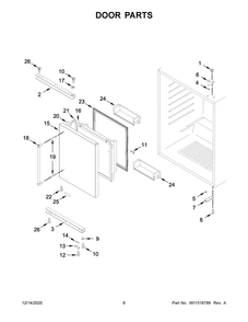 Door Parts Diagram and Parts List for KURL104ESB01  Whirlpool Wine and Beverage Cooler