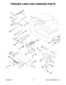 Freezer Liner And Icemaker Parts Diagram and Parts List for WRB322DMHV05  Whirlpool Refrigerator