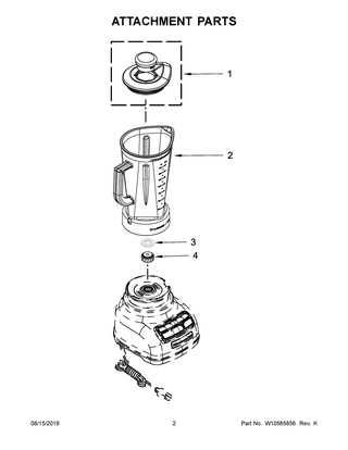 Attachment Parts Diagram and Parts List for 5KSB1585BVB0  Whirlpool Blender