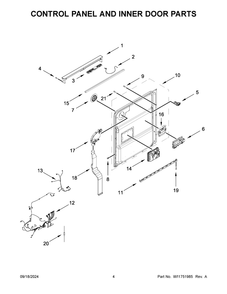 03 - Control Panel And Inner Door Parts Diagram and Parts List for MDB9959SKZ3  Whirlpool Dishwasher