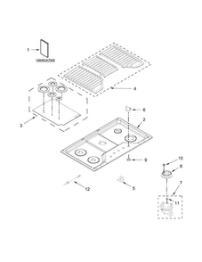 Cooktop, Burner And Grate Parts Diagram and Parts List for WCG51US6DB00  Whirlpool Cooktop