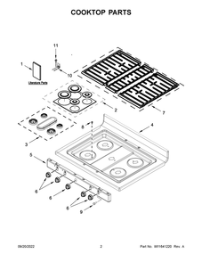 Cooktop Parts Diagram and Parts List for WFG535S0LZ4  Whirlpool Range