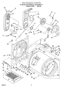Bulkhead Diagram and Parts List for OEM2-7MLGQ8857JQ1  Whirlpool Dryer