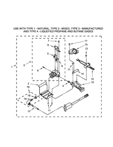 Burner Assembly Diagram and Parts List for 7MWGT3300EQ0  Whirlpool Washer Dryer Combo