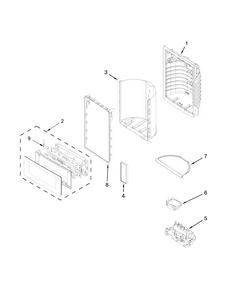 Dispenser Front Parts Diagram and Parts List for WRX988SIBH00  Whirlpool Refrigerator