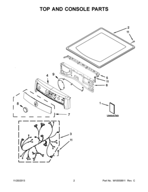 02 - TOP AND CONSOLE PARTS Diagram and Parts List for YMED6000AW0  Whirlpool Dryer