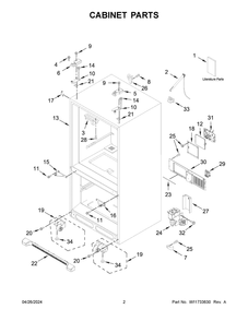 Cabinet Parts Diagram and Parts List for KRFF302ESS08  KitchenAid Refrigerator