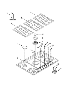 Cooktop, Burner And Grate Parts Diagram and Parts List for KFGU766VSS04  KitchenAid Cooktop