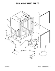 Tub And Frame Parts Diagram and Parts List for KDTE204EBL2  KitchenAid Dishwasher