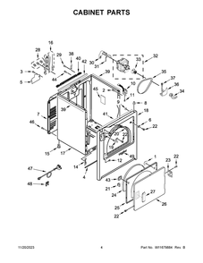 Cabinet Parts Diagram and Parts List for YWED6150PW0  Whirlpool Dryer